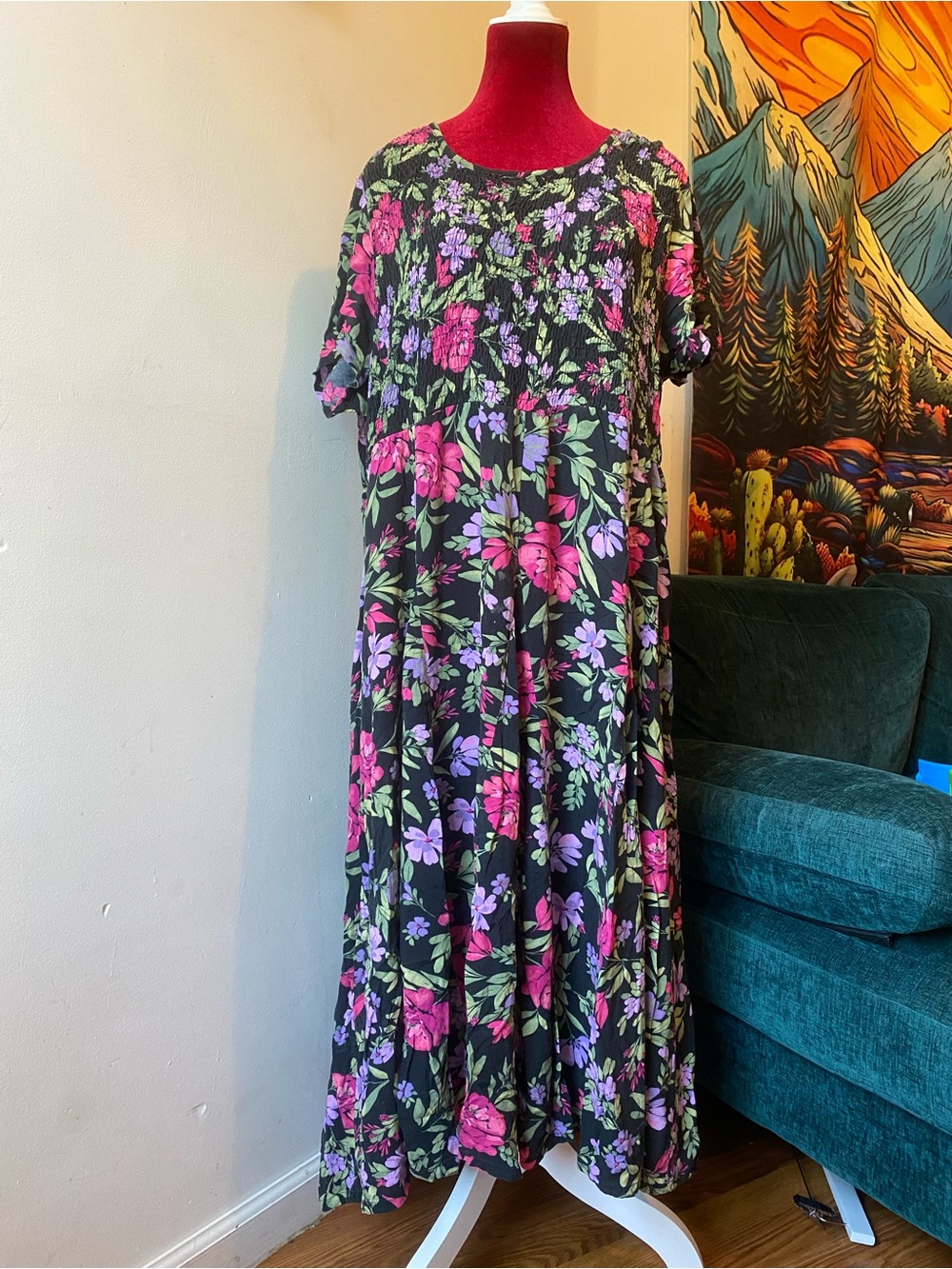 Blair Black Maxi Dress with Pink & Purple Floral Print